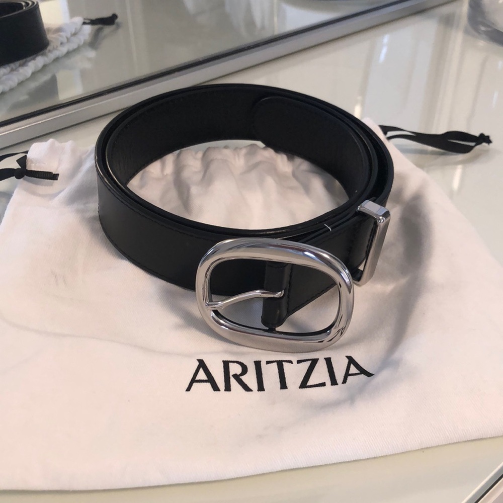 Aritzia Black Belt with Silver Buckle